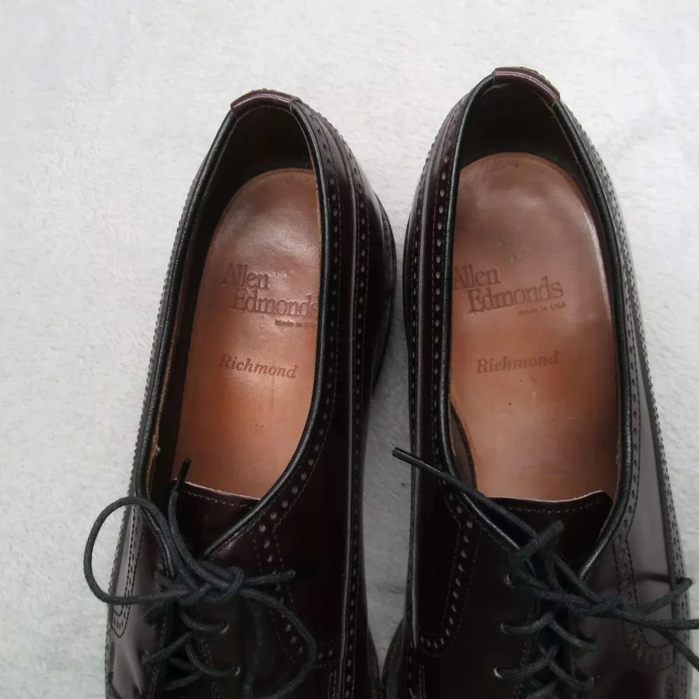 Allen Edmond  Oxford Dress Shoes Men 10 C Burgundy WIngtip Leather Luxe USA Made